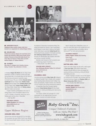 Alumnae Pride: San Diego, Calif., Winter 2002, Continued. Alumnae Pride: Ashland Area, Ohio, Winter 2002. Alumnae Pride: Columbus, Ohio, Winter 2002. Alumnae Pride: Dayton Area, Winter 2002. Baby Greek Inc. Advertisement, Winter 2002