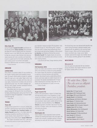 On Campus: Ohio State (Rho), Winter 2002. On Campus: Linfield (Theta Alpha), Winter 2002. On Campus: Texas (Omega), Winter 2002. On Campus: Old Dominion (Epsilon Eta), Winter 2002. On Campus: Puget Sound (Gamma Zeta), Winter 2002. On Campus: Washington (Sigma), Winter 2002. On Campus: Wisconsin (Iota), Winter 2002. On Campus: We Salute These Alpha Phis Who Serve as Collegiate Panhellenic Presidents
