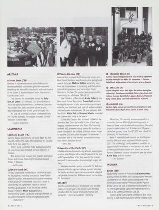 On Campus: Arizona State (Gamma Pi), Winter 2002. On Campus: CSU/Long Beach (Gamma Kappa), Winter 2002. On Campus: SUNY/Cortland (Eta Tau), Winter 2002. On Campus: UC/Santa Barbara (Gamma Beta), Winter 2002. On Campus: University of the Pacific (Iota Gamma), Winter 2002. On Campus: USC (Beta Pi), Winter 2002. On Campus: Butler (Epsilon Beta), Winter 2002. On Campus: Syracuse (Alpha), Winter 2002, Continued. On Campus: Ashland (Epsilon Alpha), Winter 2002, Continued