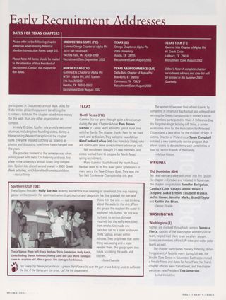 On Campus: Duquesne (Epsilon Iota), Spring 2002, Continued. Early Recruitment Addresses, Spring 2002. On Campus: Southern Utah (Theta Sigma), Spring 2002. On Campus: North Texas (Gamma Eta), Spring 2002. On Campus: Old Dominion (Epsilon Eta), Spring 2002. On Campus: Washington (Sigma), Spring 2002