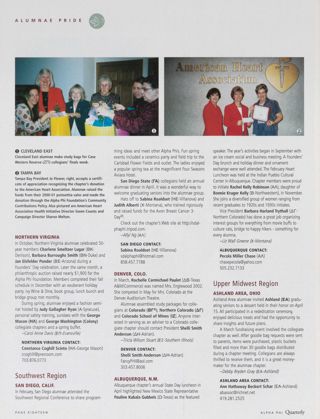 Alumnae Pride: Tampa Bay, Fla., Summer 2002, Continued. Alumnae Pride: Northern Virginia, Summer 2002. Alumnae Pride: San Diego, Calif., Summer 2002. Alumnae Pride: Denver, Colo., Summer 2002. Alumnae Pride: Albuquerque, N.M., Summer 2002. Alumnae Pride: Ashland Area, Ohio, Summer 2002. Alumnae Pride: Cleveland East, Ohio, Summer 2002, Continued