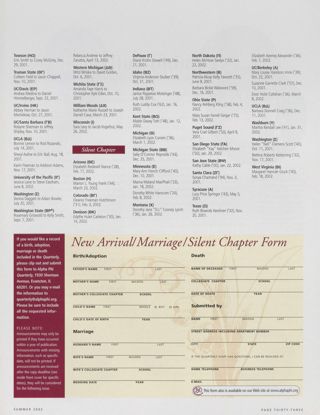Announcements: Marriages, Summer 2002, Continued. Announcements: Silent Chapter, Summer 2002. New Arrival/Marriage/Silent Chapter Form, Summer 2002