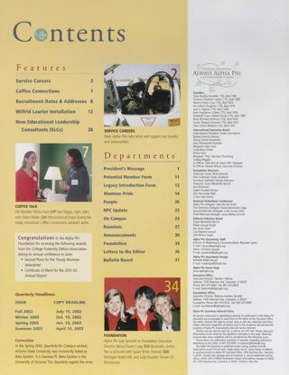 Alpha Phi Quarterly, Vol. 114, No. 3, Summer 2002 Table of Contents