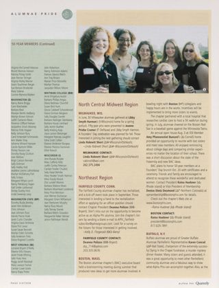 Alumnae Pride: 50 Years Members, Fall 2002, Continued. Alumnae Pride: Milwaukee, Wis., Fall 2002. Alumnae Pride: Fairfield County, Conn., Fall 2002. Alumnae Pride: Boston, Mass., Fall 2002. Alumnae Pride: Buffalo, N.Y., Fall 2002. Alumnae Pride: NYC Ivy Connection, N.Y., Fall 2002, Continued