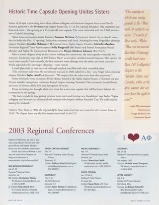 Historic Time Capsule Opening Unites Sisters. 2003 Regional Conferences, Winter 2003
