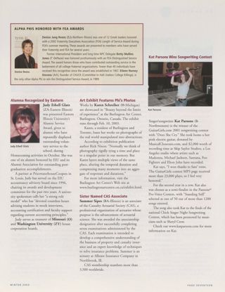 People: Alpha Phis Honored With FEA Awards. People: Alumnae Recognized by Eastern. People: Art Exhibit Features Phi's Photos. People: Sister Named CAS Associate. People: Kat Parsons Wins Songwriting Contest