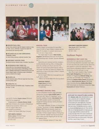 Alumnae Pride: Greater Tulsa, Okla., Winter 2003, Continued. Alumnae Pride: Far North Dallas and Surrounding Counties, Texas, Winter 2003, Continued. Alumnae Pride: Fort Worth, Texas, Winter 2003, Continued. Alumnae Pride: Houston, Texas, Winter 2003. Alumnae Pride: Northwest Houston, Texas, Winter 2003. Alumnae Pride: Spotlight on Charlotte Area Alumnae. Alumnae Pride: Jacksonville First Coast, Fla., Winter 2003. Alumnae Pride: Atlanta, Ga., Winter 2003, Continued. Alumnae Pride: Charlotte, N.C., Winter 2003, Continued