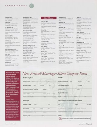 Announcements: Marriages, Winter 2003, Continued. Announcements: Silent Chapter, Winter 2003. New Arrival/Marriage/Silent Chapter Form, Winter 2003