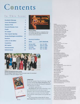 Alpha Phi Quarterly, Vol. 115, No. 1, Winter 2003 Table of Contents