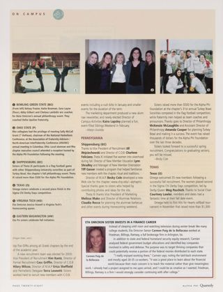 On Campus: Bowling Green State (Beta Omicron), Spring 2003, Continued. On Campus: Oregon State (Beta Upsilon), Spring 2003, Continued. On Campus: Ohio State (Rho), Spring 2003. On Campus: Shippensburg (Theta Xi), Spring 2003. On Campus: Eta Omicron Sister Invests in a Finance Career. On Campus: Texas (Omega), Spring 2003. On Campus: Virginia Tech (Eta Omicron), Spring 2003, Continued. On Campus: Eastern Washington (Eta Psi), Spring 2003, Continued