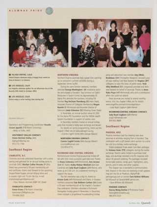 Alumnae Pride: Southwest Dallas, Texas, Spring 2003, Continued. Alumnae Pride: Charlotte, N.C., Spring 2003. Alumnae Pride: Northern Virginia, Spring 2003. Alumnae Pride: Richmond and Central Virginia, Spring 2003. Alumnae Pride: Phoenix, Ariz., Spring 2003. Alumnae Pride: Inland Empire, Calif., Spring 2003, Continued. Alumnae Pride: Los Angeles, Calif., Spring 2003, Continued