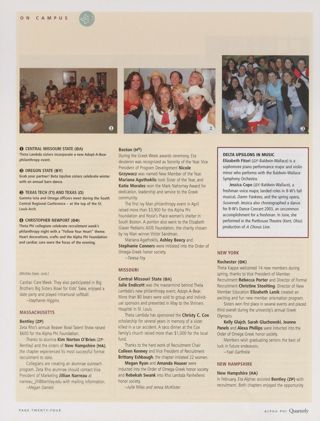 On Campus: Wichita State (Gamma Xi), Summer 2003, Continued. On Campus: Bentley (Zeta Rho), Summer 2003. On Campus: Boston (Eta), Summer 2003. On Campus: Central Missouri State (Theta Lambda), Summer 2003. On Campus: Delta Upsilons in Music. On Campus: Rochester (Theta Kappa), Summer 2003. On Campus: New Hampshire (Eta Alpha), Summer 2003. On Campus: Christopher Newport (Theta Phi), Summer 2003, Continued. On Campus: Oregon State (Beta Upsilon), Summer 2003, Continued. On Campus: Texas (Omega), Summer 2003, Continued