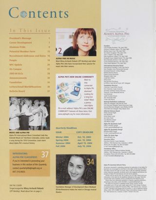 Alpha Phi Quarterly, Vol. 115, No. 3, Summer 2003 Table of Contents