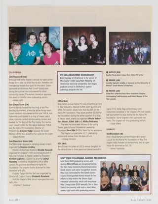 On Campus: CSU/Hayward (Eta Delta), Fall 2003. On Campus: San Diego State (Gamma Alpha), Fall 2003. On Campus: San Francisco State (Eta Theta), Fall 2003. On Campus: Phi Collegian Wins Scholarship. On Campus: UCLA (Beta Delta), Fall 2003. On Campus: USC (Beta Pi), Fall 2003. On Campus: Kent State Collegians, Alumna Recognized. On Campus: Northwestern (Beta), Fall 2003. On Campus: Butler (Epsilon Beta), Fall 2003, Continued. On Campus: Maine (Delta Nu), Fall 2003, Continued