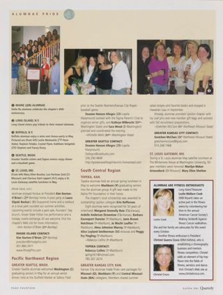 Alumnae Pride: Rhode Island, Fall 2003, Continued. Alumnae Pride: Greater Seattle, Wash., Fall 2003. Alumnae Pride: Topeka, Kan., Fall 2003. Alumnae Pride: Greater Kansas City, Kan., Fall 2003. Alumnae Pride: St. Louis Gateway, Mo., Fall 2003. Alumnae Pride: Alumnae Are Fitness Enthusiasts