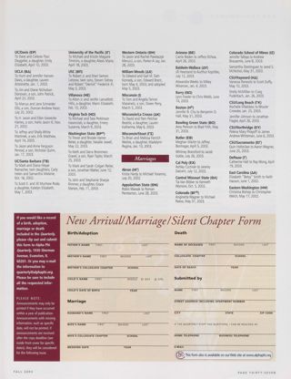 Announcements: New Arrivals, Fall 2003, Continued. Announcements: Marriages, Fall 2003. New Arrival/Marriage/Silent Chapter Form, Fall 2003
