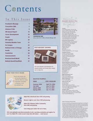 Alpha Phi Quarterly, Vol. 116, No. 1, Winter 2004 Table of Contents