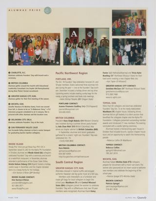 Alumnae Pride: Charlotte, N.C., Winter 2004, Continued. Alumnae Pride: Rhode Island, Winter 2004. Alumnae Pride: Portland, Ore., Winter 2004. Alumnae Pride: British Columbia, Winter 2004. Alumnae Pride: Greater Kansas City, Kan., Winter 2004. Alumnae Pride: Topeka, Kan., Winter 2004. Alumnae Pride: Wichita, Kan., Winter 2004. Alumnae Pride: Oklahoma City, Okla., Winter 2004, Continued. Alumnae Pride: San Fernando Valley, Calif., Winter 2004, Continued