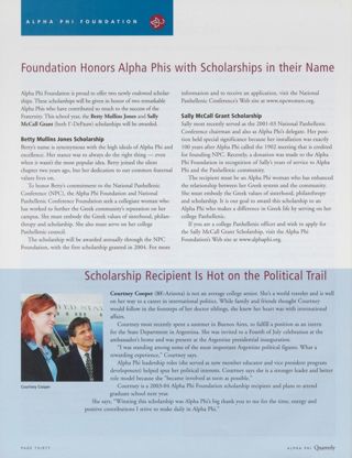 Foundation Honors Alpha Phis With Scholarships in Their Name. Scholarship Recipient Is Hot on the Political Trail