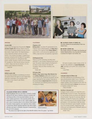 On Campus: Arizona (Beta Epsilon), Winter 2004. On Campus: Wilfrid Laurier (Iota Theta), Winter 2004. On Campus: Collegian Interns for U.S. Senator. On Campus: Chapman (Eta Upsilon), Winter 2004. On Campus: CSU/Hayward (Eta Delta), Winter 2004. On Campus: UC/Irvine (Eta Kappa), Winter 2004. On Campus: Colorado School of Mines (Iota Zeta), Winter 2004. On Campus: Northern Colorado (Delta Gamma), Winter 2004