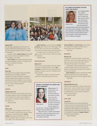On Campus: Elmhurst (Zeta Xi), Winter 2004. On Campus: Indiana (Beta Tau), Winter 2004. On Campus: Iowa (Delta Epsilon), Winter 2004. On Campus: Wichita State (Gamma Xi), Winter 2004. On Campus: Maine (Delta Nu), Winter 2004. On Campus: Boston (Eta), Winter 2004. On Campus: Making a Difference on Campus and in the Community. On Campus: Eta Sigma Sister Works for New Jersey 3rd District. On Campus: Missouri (Omicron), Winter 2004. On Campus: Nebraska/Kearney (Delta Xi), Winter 2004. On Campus: Cornell (Delta), Winter 2004