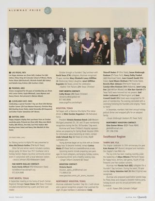Alumnae Pride: Far North Dallas and Surrounding Counties, Texas, Winter 2004, Continued. Alumnae Pride: Fort Worth, Texas, Winter 2004. Alumnae Pride: Houston, Texas, Winter 2004. Alumnae Pride: Northwest Houston, Texas, Winter 2004. Alumnae Pride: Tampa Bay, Fla., Winter 2004. Alumnae Pride: Las Vegas, Nev., Winter 2004, Continued. Alumnae Pride: Phoenix, Ariz., Winter 2004, Continued. Alumnae Pride: Cleveland East, Ohio, Winter 2004, Continued. Alumnae Pride: Dayton, Ohio, Winter 2004, Continued