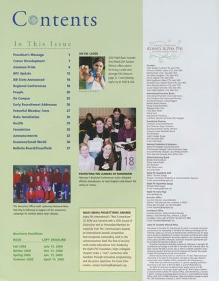 Alpha Phi Quarterly, Vol. 116, No. 2, Spring 2004 Table of Contents
