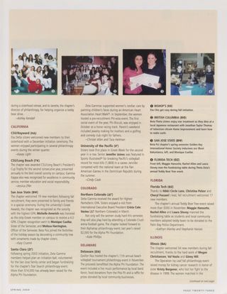 On Campus: Bishop's (Eta Chi), Spring 2004, Continued. On Campus: British Columbia (Beta Theta), Spring 2004, Continued. On Campus: Wilfrid Laurier (Iota Theta), Spring 2004, Continued. On Campus: CSU/Hayward (Eta Delta), Spring 2004. On Campus: CSU/Long Beach (Gamma Kappa), Spring 2004. On Campus: San Jose State (Beta Psi), Spring 2004. On Campus: Santa Clara (Zeta Gamma), Spring 2004. On Campus: University of the Pacific (Iota Gamma), Spring 2004. On Campus: Northern Colorado (Delta Gamma), Spring 2004. On Campus: Delaware (Epsilon Nu), Spring 2004. On Campus: Florida Tech (Theta Zeta), Spring 2004. On Campus: Illinois (Beta Alpha), Spring 2004