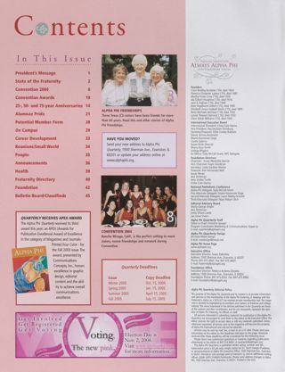 Alpha Phi Quarterly, Vol. 116, No. 4, Fall 2004 Table of Contents
