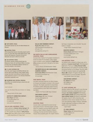 Alumnae Pride: Austin Area, Texas, Ivy Connection, Fall 2004, Continued. Alumnae Pride: Dallas and Suburban, Texas, Fall 2004. Alumnae Pride: Far North Dallas and Surrounding Counties, Texas, Fall 2004. Alumnae Pride: Fort Worth, Texas, Fall 2004. Alumnae Pride: Houston, Texas, Fall 2004. Alumnae Pride: San Antonio, Texas, Fall 2004. Alumnae Pride: St. Louis Gateway, Mo., Fall 2004. Alumnae Pride: Richmond/Central Virginia, Fall 2004, Continued
