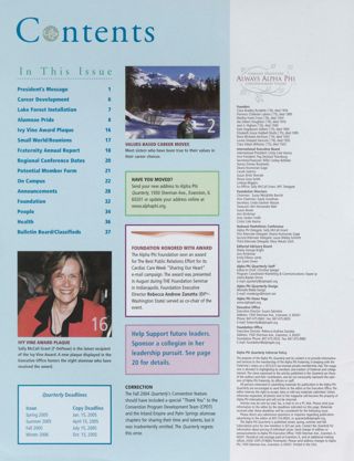 Alpha Phi Quarterly, Vol. 117, No. 1, Winter 2005 Table of Contents