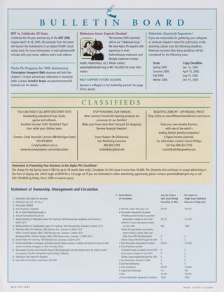 Bulletin Board, Winter 2005. Classifieds, Winter 2005. Statement of Ownership, Management and Circulation