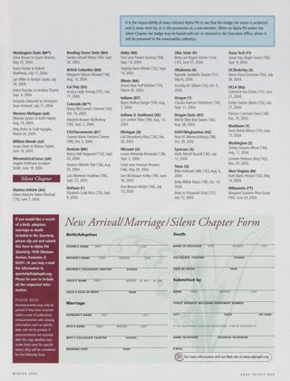 Announcements: Marriages, Winter 2005, Continued. Announcements: Silent Chapter, Winter 2005. New Arrival/Marriage/Silent Chapter Form, Winter 2005