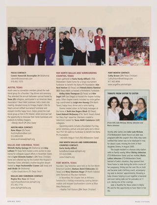 Alumnae Pride: Wichita, Kan., Spring 2005, Continued. Alumnae Pride: St. Louis Gateway, Mo., Spring 2005, Continued. Alumnae Pride: Tulsa, Okla., Spring 2005, Continued. Alumnae Pride: Austin, Texas, Spring 2005. Alumnae Pride: Dallas and Suburban, Texas, Spring 2005. Alumnae Pride: Far North Dallas and Surrounding Counties, Texas, Spring 2005. Alumnae Pride: Fort Worth, Texas, Spring 2005. Alumnae Pride: Tribute From Sister to Sister