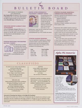 Bulletin Board, Spring 2005. Classifieds, Spring 2005. Alpha Phi Memories, Spring 2005