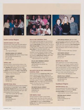 Alumnae Pride: Austin Area, Texas, Ivy Connection, Summer 2005. Alumnae Pride: Greater Kansas City, Kan., Summer 2005. Alumnae Pride: Topeka, Kan., Summer 2005. Alumnae Pride: Greater Tulsa, Okla., Summer 2005. Alumnae Pride: Dallas and Suburban, Texas, Summer 2005. Alumnae Pride: Far North Dallas and Surrounding Counties, Texas, Summer 2005. Alumnae Pride: Fort Worth, Texas, Summer 2005. Alumnae Pride: Wichita Falls, Texas, Summer 2005. Alumnae Pride: Daytona Beach, Fla., Summer 2005