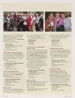 Alumnae Pride: Austin, Texas, Fall 2005, Continued. Alumnae Pride: Austin Area Ivy Connection, Texas, Fall 2005. Alumnae Pride: Dallas and Suburban, Texas, Fall 2005. Alumnae Pride: Denton, Texas, Fall 2005. Alumnae Pride: Far North Dallas & Surrounding Counties, Texas, Fall 2005. Alumnae Pride: Houston, Texas, Fall 2005. Alumnae Pride: Southwest Dallas, Texas, Fall 2005. Alumnae Pride: Jacksonville First Coast, Fla., Fall 2005