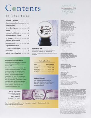 Alpha Phi Quarterly, Vol. 118, No. 1, Winter 2006 Table of Contents