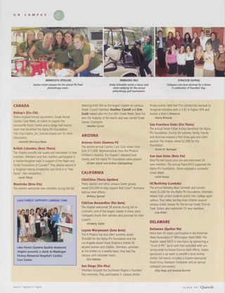 On Campus: Bishop's (Eta Chi), Winter 2006. On Campus: British Columbia (Beta Theta), Winter 2006. On Campus: Manitoba (Beta Eta), Winter 2006. On Campus: Lake Forest Supports Cardiac Care. On Campus: Arizona State (Gamma Pi), Winter 2006. On Campus: CSU/Chico (Theta Upsilon), Winter 2006. On Campus: CSU/San Bernardino (Eta Beta), Winter 2006. On Campus: Loyola Marymount (Zeta Beta), Winter 2006. On Campus: San Diego (Eta Rho), Winter 2006. On Campus: San Francisco State (Eta Theta), Winter 2006. On Campus: San Jose State (Beta Psi), Winter 2006. On Campus: UC/Berkeley (Lambda), Winter 2006. On Campus: Delaware (Epsilon Nu), Winter 2006. On Campus: Minnesota (Epsilon), Winter 2006, Continued. On Campus: Nebraska (Nu), Winter 2006, Continued. On Campus: Syracuse (Alpha), Winter 2006, Continued