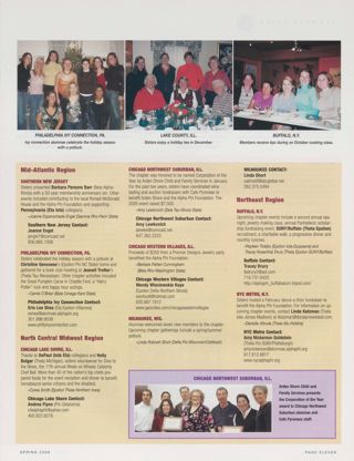 Alumnae Pride: Southern New Jersey, Spring 2006. Alumnae Pride: Philadelphia Ivy Connection, Pa., Spring 2006. Alumnae Pride: Chicago Lake Shore, Ill., Spring 2006. Alumnae Pride: Lake County, Ill., Spring 2006. Alumnae Pride: Chicago Northwest Suburban, Ill., Spring 2006. Alumnae Pride: Chicago Western Villages, Ill., Spring 2006. Alumnae Pride: Milwaukee, Wis., Spring 2006. Alumnae Pride: Buffalo, N.Y., Spring 2006. Alumnae Pride: NYC Metro, N.Y., Spring 2006