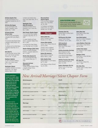 Announcements: New Arrivals, Summer 2006, Continued. Announcements: Marriages, Summer 2006. New Arrival/Marriage/Silent Chapter Form, Summer 2006