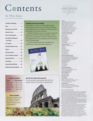 Alpha Phi Quarterly, Vol. 118, No. 3, Summer 2006 Table of Contents