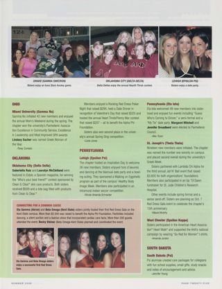 On Campus: Drake (Gamma Omicron), Summer 2006, Continued. On Campus: Miami University (Gamma Nu), Summer 2006. On Campus: Oklahoma City (Delta Delta), Summer 2006. On Campus: Connecting for a Common Cause. On Campus: Lehigh (Epsilon Psi), Summer 2006. On Campus: Pennsylvania (Eta Iota), Summer 2006. On Campus: St. Joseph's (Theta Theta), Summer 2006. On Campus: West Chester (Epsilon Kappa), Summer 2006. On Campus: South Dakota (Psi), Summer 2006