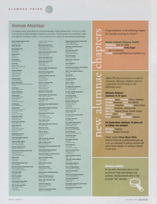 Alumnae Pride: Alumnae Advantage, Fall 2006. Alumnae Pride: New Alumnae Chapters, Fall 2006
