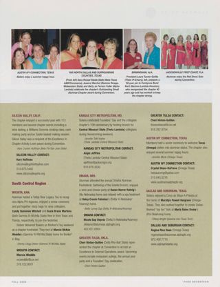 Alumnae Pride: Birmingham, Ala., Fall 2006. Alumnae Pride: Silicon Valley, Calif., Fall 2006. Alumnae Pride: Wichita, Kan., Fall 2006. Alumnae Pride: Kansas City Metropolitan, Mo., Fall 2006. Alumnae Pride: Omaha, Neb., Fall 2006. Alumnae Pride: Greater Tulsa, Okla., Fall 2006. Alumnae Pride: Austin Ivy Connection, Texas, Fall 2006. Alumnae Pride: Dallas and Suburban, Texas, Fall 2006. Alumnae Pride: Far North Dallas and Surrounding Counties, Texas, Fall 2006, Continued. Alumnae Pride: Jacksonville First Coast, Fla., Fall 2006, Continued