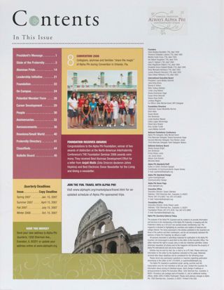 Alpha Phi Quarterly, Vol. 118, No. 4, Fall 2006 Table of Contents