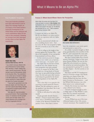 What It Means to Be an Alpha Phi: Frances E. Willard Award Winner Shares Her Perspective. Past Presidents' Perspective