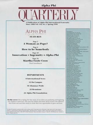 Alpha Phi Quarterly, Vol. 110, No. 2, Spring 1998 Table of Contents