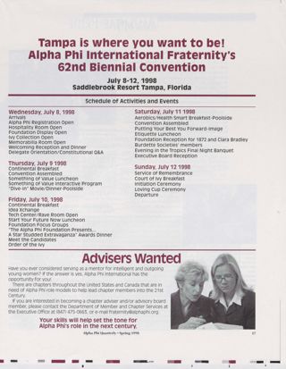 62nd Biennial Convention Schedule of Activities and Events. Advisers Wanted