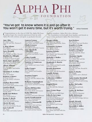 Alpha Phi Foundation: Congratulations to the Class of 1998!. You Can Contribute to the Vision, Summer 1998